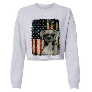 Boxer Dog 4th Of July American Flag Patriotic Cropped Pullover Crew