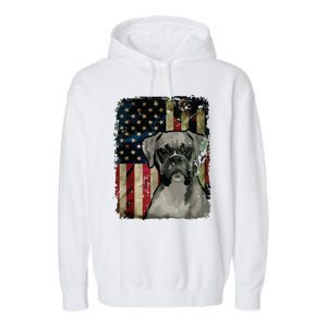 Boxer Dog 4th Of July American Flag Patriotic Garment-Dyed Fleece Hoodie