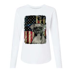 Boxer Dog 4th Of July American Flag Patriotic Womens Cotton Relaxed Long Sleeve T-Shirt