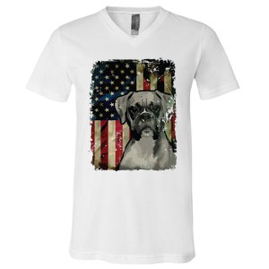 Boxer Dog 4th Of July American Flag Patriotic V-Neck T-Shirt