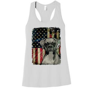 Boxer Dog 4th Of July American Flag Patriotic Women's Racerback Tank