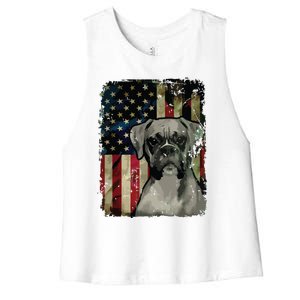 Boxer Dog 4th Of July American Flag Patriotic Women's Racerback Cropped Tank