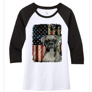 Boxer Dog 4th Of July American Flag Patriotic Women's Tri-Blend 3/4-Sleeve Raglan Shirt