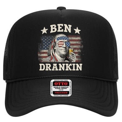 Ben Drankin 4th Of July Patriotic Funny High Crown Mesh Back Trucker Hat