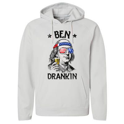 Ben Drankin 4th of July Benjamin Franklin American Flag Performance Fleece Hoodie