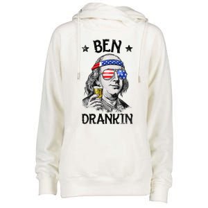 Ben Drankin 4th of July Benjamin Franklin American Flag Womens Funnel Neck Pullover Hood