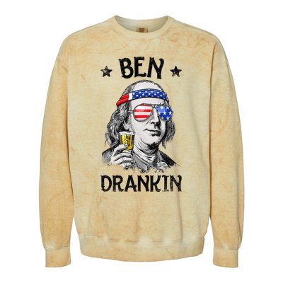 Ben Drankin 4th of July Benjamin Franklin American Flag Colorblast Crewneck Sweatshirt