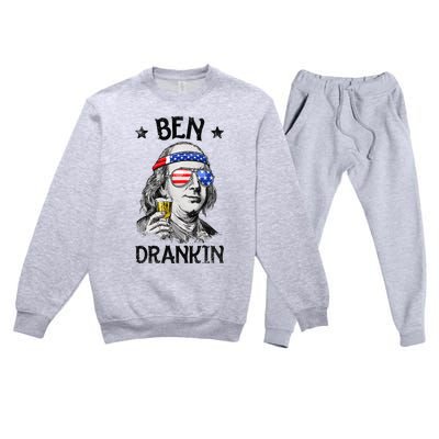 Ben Drankin 4th of July Benjamin Franklin American Flag Premium Crewneck Sweatsuit Set