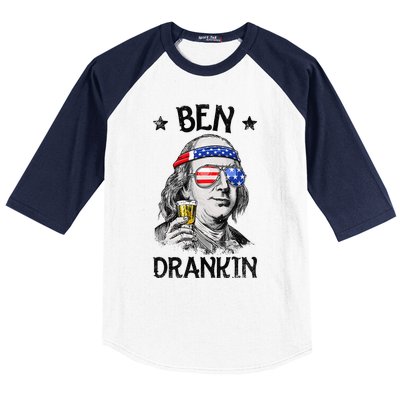 Ben Drankin 4th of July Benjamin Franklin American Flag Baseball Sleeve Shirt