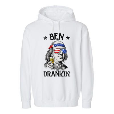 Ben Drankin 4th of July Benjamin Franklin American Flag Garment-Dyed Fleece Hoodie