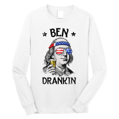 Ben Drankin 4th of July Benjamin Franklin American Flag Long Sleeve Shirt