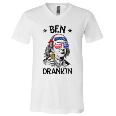 Ben Drankin 4th of July Benjamin Franklin American Flag V-Neck T-Shirt