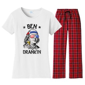 Ben Drankin 4th of July Benjamin Franklin American Flag Women's Flannel Pajama Set