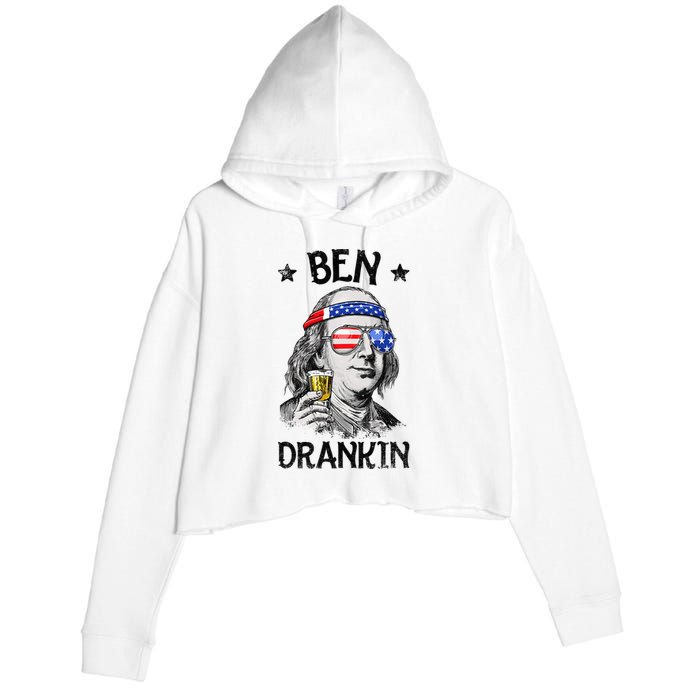 Ben Drankin 4th of July Benjamin Franklin American Flag Crop Fleece Hoodie