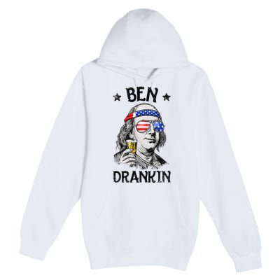 Ben Drankin 4th of July Benjamin Franklin American Flag Premium Pullover Hoodie