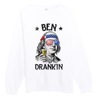 Ben Drankin 4th of July Benjamin Franklin American Flag Premium Crewneck Sweatshirt