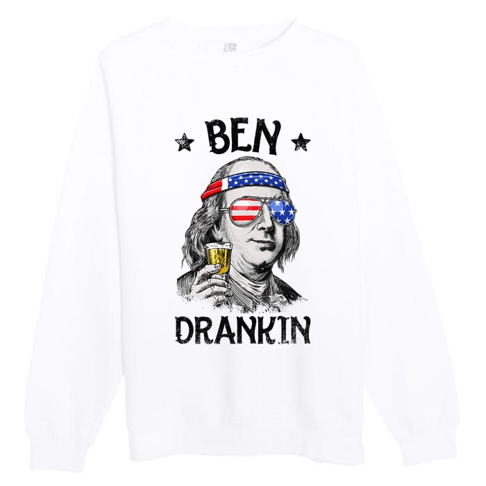 Ben Drankin 4th of July Benjamin Franklin American Flag Premium Crewneck Sweatshirt