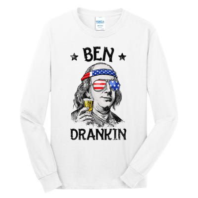 Ben Drankin 4th of July Benjamin Franklin American Flag Tall Long Sleeve T-Shirt