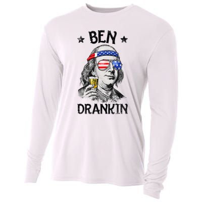 Ben Drankin 4th of July Benjamin Franklin American Flag Cooling Performance Long Sleeve Crew