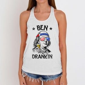 Ben Drankin 4th of July Benjamin Franklin American Flag Women's Knotted Racerback Tank