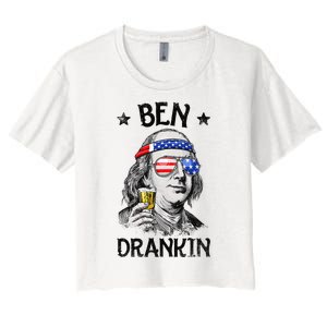 Ben Drankin 4th of July Benjamin Franklin American Flag Women's Crop Top Tee