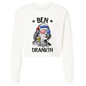 Ben Drankin 4th of July Benjamin Franklin American Flag Cropped Pullover Crew