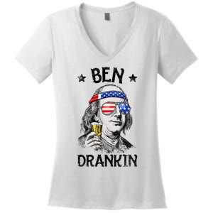 Ben Drankin 4th of July Benjamin Franklin American Flag Women's V-Neck T-Shirt