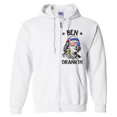 Ben Drankin 4th of July Benjamin Franklin American Flag Full Zip Hoodie