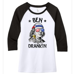 Ben Drankin 4th of July Benjamin Franklin American Flag Women's Tri-Blend 3/4-Sleeve Raglan Shirt