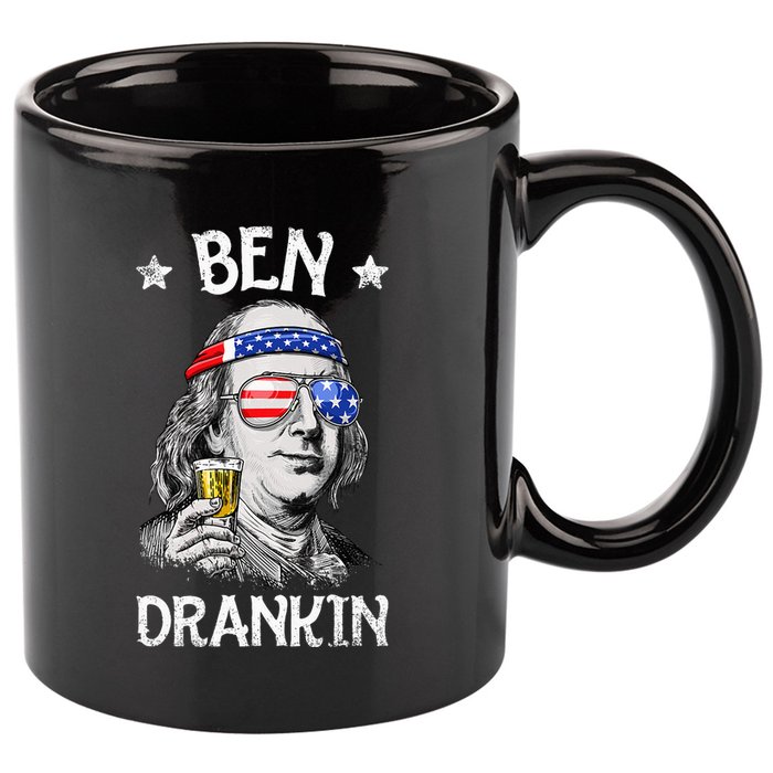 Ben Drankin 4th Of July Benjamin Franklin Women Usa Flag 11oz C Handle Ceramic Mug