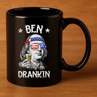 Ben Drankin 4th Of July Benjamin Franklin Women Usa Flag 11oz C Handle Ceramic Mug