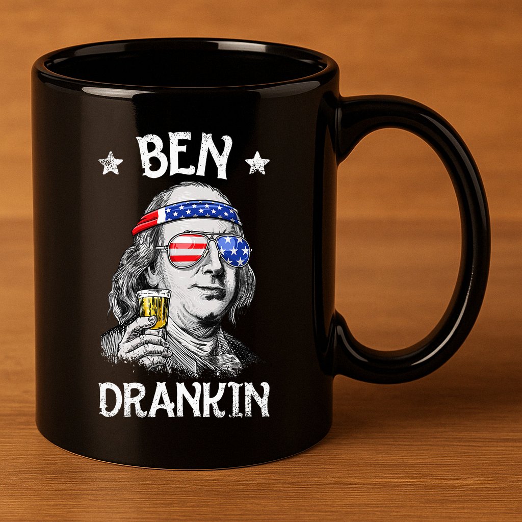 Ben Drankin 4th Of July Benjamin Franklin Women Usa Flag 11oz C Handle Ceramic Mug