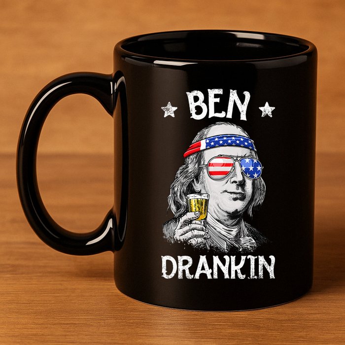 Ben Drankin 4th Of July Benjamin Franklin Women Usa Flag 11oz C Handle Ceramic Mug