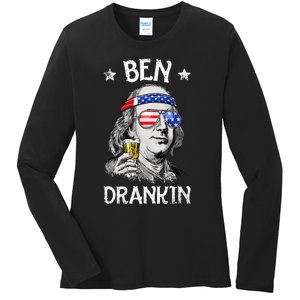 Ben Drankin 4th Of July Benjamin Franklin Women Usa Flag Ladies Long Sleeve Shirt