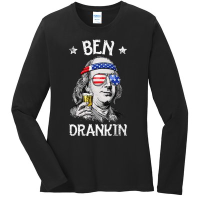 Ben Drankin 4th Of July Benjamin Franklin Women Usa Flag Ladies Long Sleeve Shirt