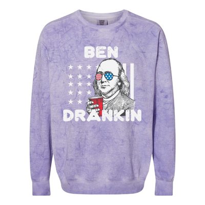 Ben Drankin 4th Of July Patriotic Funny Benjamin Franklin Meaningful Gift Colorblast Crewneck Sweatshirt