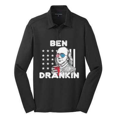 Ben Drankin 4th Of July Patriotic Funny Benjamin Franklin Meaningful Gift Silk Touch Performance Long Sleeve Polo