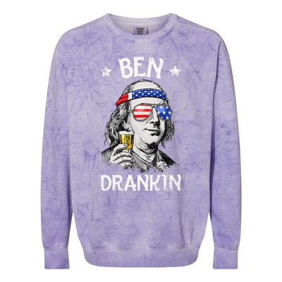 Ben Drankin 4th of July Benjamin Franklin Wo USA Flag Colorblast Crewneck Sweatshirt