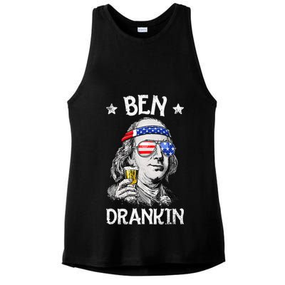 Ben Drankin 4th of July Benjamin Franklin Wo USA Flag Ladies PosiCharge Tri-Blend Wicking Tank
