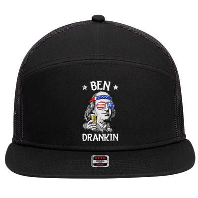 Ben Drankin 4th of July Benjamin Franklin Wo USA Flag 7 Panel Mesh Trucker Snapback Hat