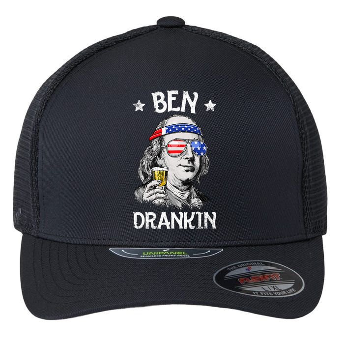 Ben Drankin 4th of July Benjamin Franklin Wo USA Flag Flexfit Unipanel Trucker Cap