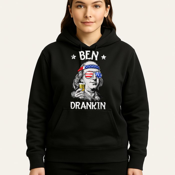 Ben Drankin 4th of July Benjamin Franklin Wo USA Flag Hoodie