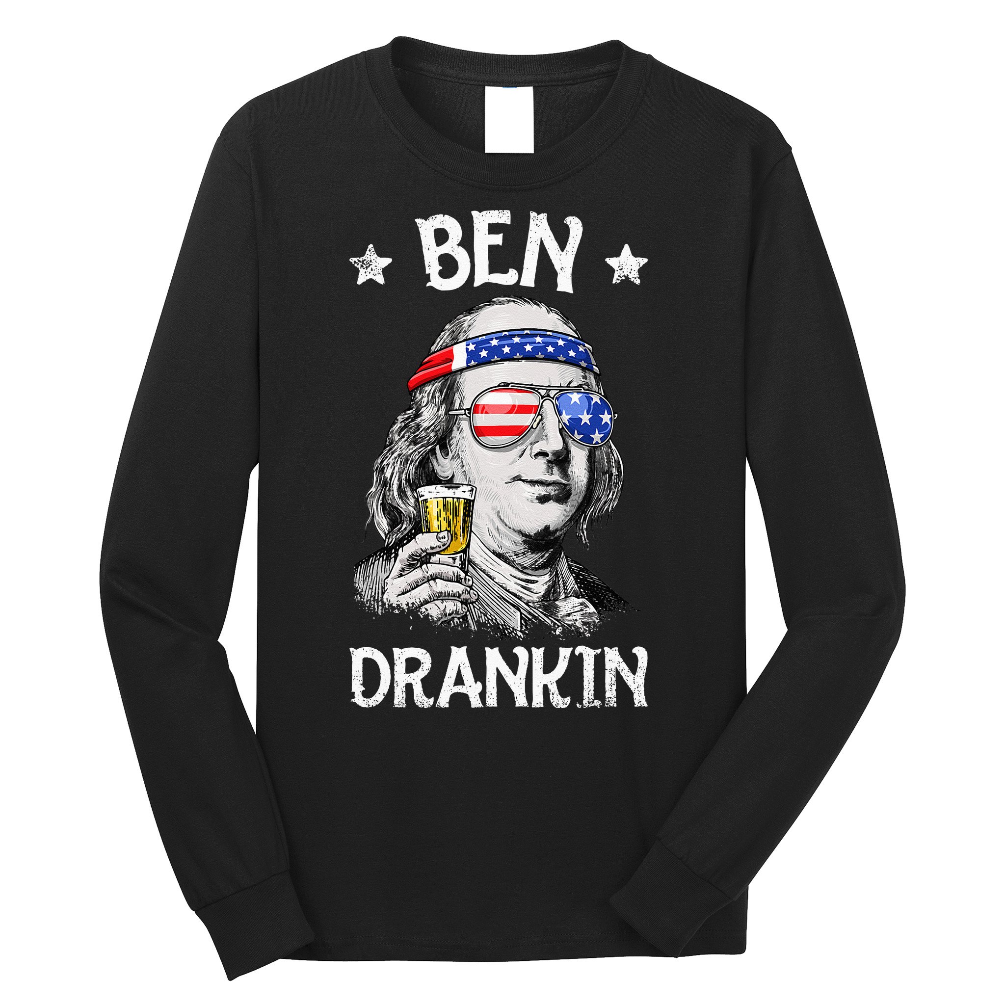 Ben Drankin 4th of July Benjamin Franklin Wo USA Flag Long Sleeve Shirt