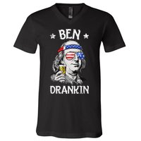 Ben Drankin 4th of July Benjamin Franklin Wo USA Flag V-Neck T-Shirt
