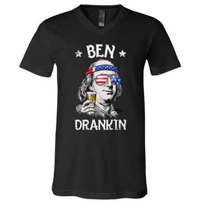 Ben Drankin 4th of July Benjamin Franklin Wo USA Flag V-Neck T-Shirt