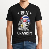 Ben Drankin 4th of July Benjamin Franklin Wo USA Flag V-Neck T-Shirt