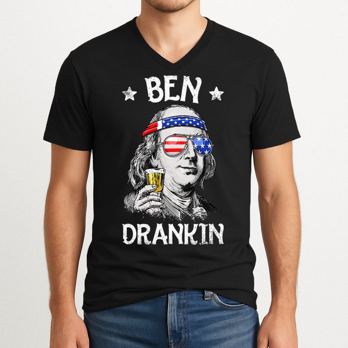 Ben Drankin 4th of July Benjamin Franklin Wo USA Flag V-Neck T-Shirt