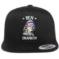 Ben Drankin 4th of July Benjamin Franklin Wo USA Flag Flat Bill Trucker Hat