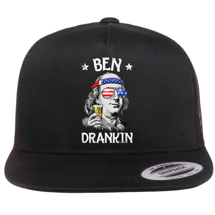 Ben Drankin 4th of July Benjamin Franklin Wo USA Flag Flat Bill Trucker Hat