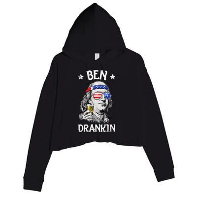 Ben Drankin 4th of July Benjamin Franklin Wo USA Flag Crop Fleece Hoodie